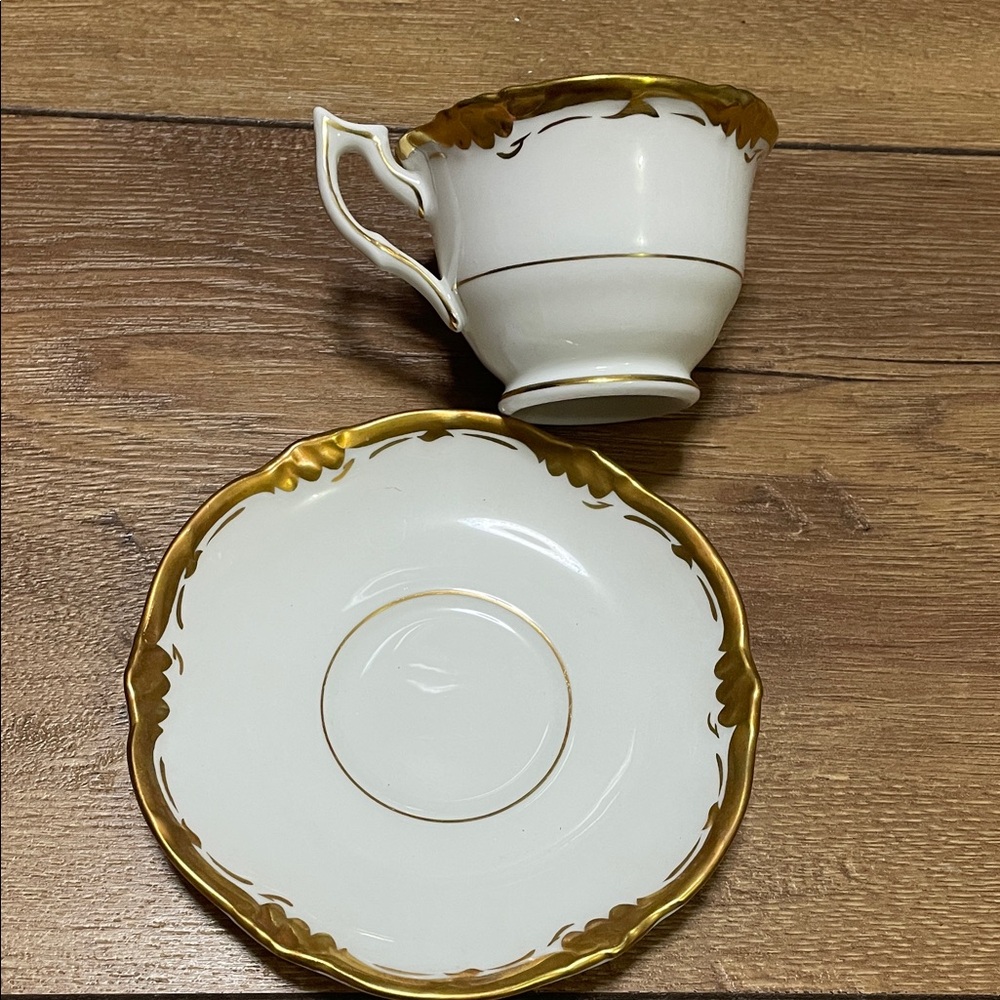 Elegant White and Gold Tea Cup and Saucer Set